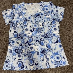 Blue printed scrub top